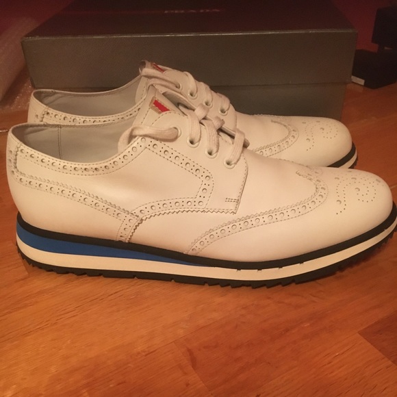 Prada Brogues in white. Size 13 US. Worn less than 5x. Authentic. No tread wear. - Picture 1 of 7